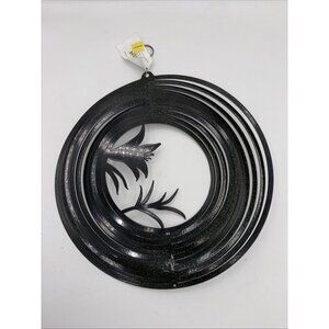 11" Gauge Metal Wind Spinner Garden Decor Black/Green Speckles Lily